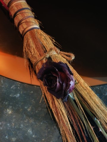 Dyed Black Broomcorn Besom - Rose and Thorns