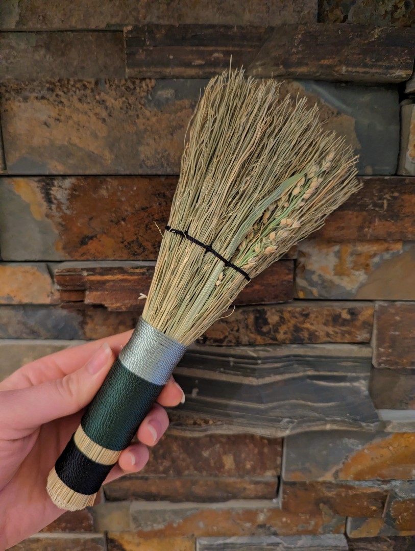 Small Stitched Whisk Hand Broom - Mountain Sage, Green, Black